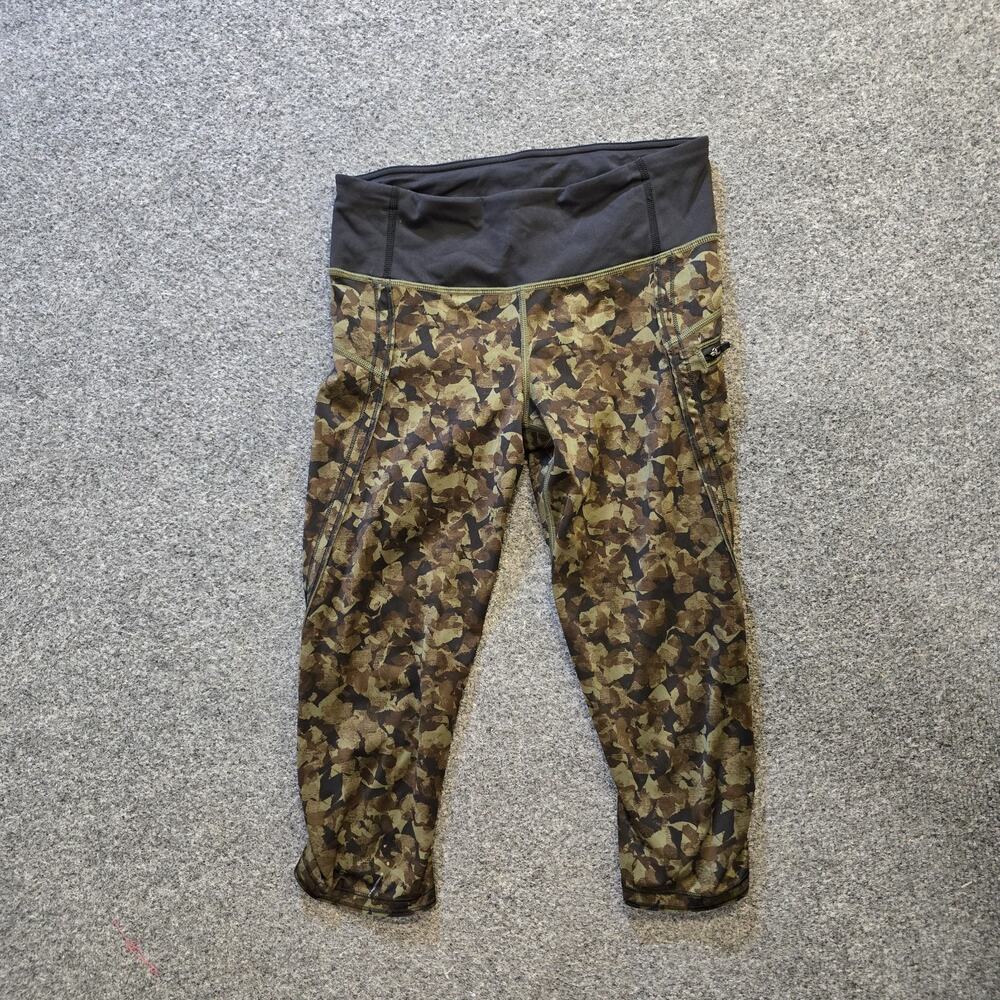Lululemon Leggings Womens Size 4 Green Camo Cropped Mesh Panel Casual Workout